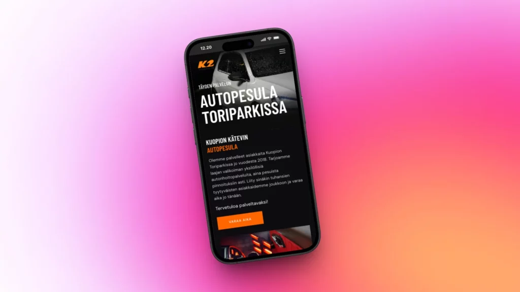 Kuva yrityksen Brouskin tekemistä kotisivuista puhelimen näytöllä.